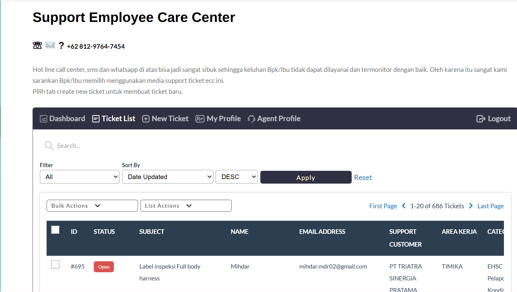 Employee Care Center (Helpdesk KAMAJU)